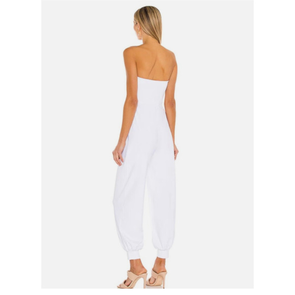 Susana Monaco Strapless Cuffed Ankle Jumpsuit in Sugar (White) Size L Nylon D48 - Picture 2 of 9